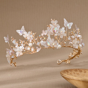 Diadèmes et Couronnes en Coquillage Doré Papillon et <span class=keywords><strong>Fleur</strong></span> d'Avocat, Bijoux de Cheveux Classiques Faits Main pour Mariage, Accessoires de Princesse Cosplay - Product Image 2