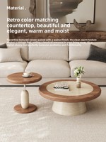 Großer und Kleiner Runder Massivholz-Couchtisch-Set Wohnzimmer Retro Einfaches Design Hochwertiges Couchtisch-Set
