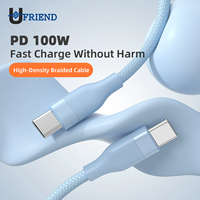 PD100W E-Mark USB Type C à Type C Câble tressé en nylon USB2.0 480Mbps 20V 5A Charge super rapide CE RoHs Reach Certification