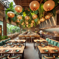 Ensemble de tables et de chaises de restaurant en bois PU, design personnalisé de style tropical, durable, frais et confortable, pour usage commercial