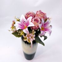 Bouquet de roses et de lys artificiels en promotion pour cimetière, commémoration, funérailles, mariage et décoration de table à domicile