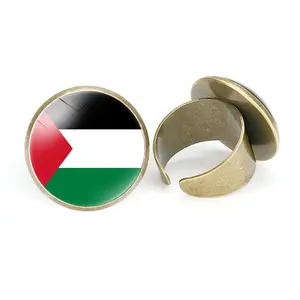 Trendy Vintage Asian Country Flag Rings Open Adjustable Palestine Rings For Men Women