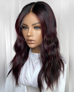 Peluca Judía 1B Borgoña Ombre de Cabello Ruso Largo con Nudos Invisibles, Ondas Naturales, Top de Encaje 9*5, Cabello Virgen Crudo, Pequeña, para Mujeres Ortodoxas - Product Image 1