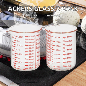 Lot de 2 tasses à mesurer en <span class=keywords><strong>verre</strong></span> borosilicate haute résistance de 120 <span class=keywords><strong>ml</strong></span>, marquages multi-échelles (OZ/<span class=keywords><strong>ML</strong></span> Tsp/Tbsp), compatibles lave-vaisselle et cuisinière - Product Image 4