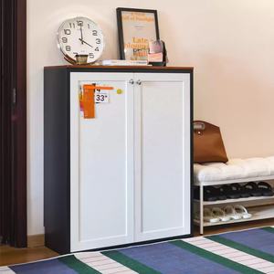 <span class=keywords><strong>Meuble</strong></span> à <span class=keywords><strong>chaussures</strong></span> et armoire de rangement en acier avec plateau en bois massif et étagères réglables – Organisateur multifonctionnel pour entrée - Product Image 2