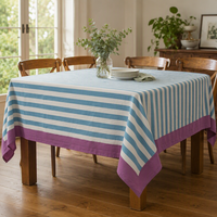 Nappe Rectangulaire en Coton Pur à Rayures Imprimées, Blocs de Couleurs, pour Repas en Extérieur et Décoration Intérieure