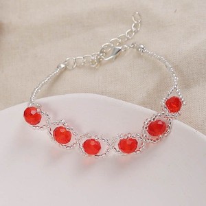 Red <b>Crystal</b> Bead <b>Bracelet</b> Silver Plated Adjustable Chain Elegant <b>Women</b> Fashion Hand Jewelry - Product Image 1