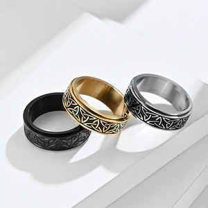 Bague rotative nœud triangulaire nordique viking Montagne et Mer, bijou anti-stress en acier inoxydable de style minimaliste neutre - Product Image 2