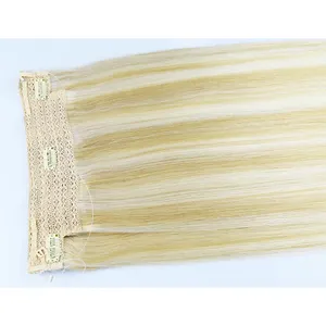 Cinta de cabello de fibra humana Halo personalizada de genio chino en línea Clip extensiones de Color embalaje de cabello ruso para trenza