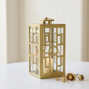 Manufacturers Gold Metal Candle <b>Lantern</b> With Toughen <b>Glass</b> Panels For Home Decoration - Product Image 1