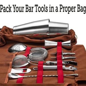 Camol Factory Ensemble de bar en acier inoxydable Sac de voyage Kit de barman 17 pièces Kit de barman portable Ensemble d'outils Boston Shaker - Product Image 3