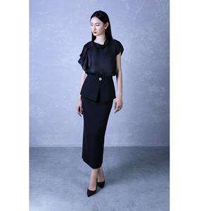 Chemise en organza à manches courtes élégante et drapée en polyester (mélange de voile) / col bateau féminin Vietnam KA01 - Product Image 1