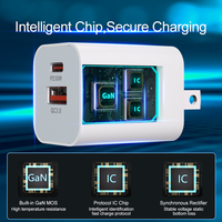 Chargeur mural 30W 2 ports GaN USB-C + USB-A avec Power Delivery PD pour tablettes et téléphones