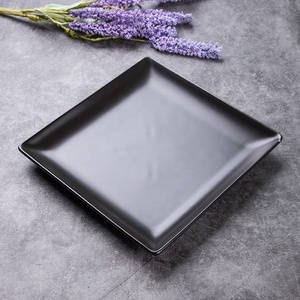 Assiette <span class=keywords><strong>rectangulaire</strong></span> carrée en céramique noire de 5/6.5/7.5/8.5/9/9/11/13 pouces ensemble de <span class=keywords><strong>vaisselle</strong></span> écologique de nourriture occidentale pour steak de boeuf - Product Image 3