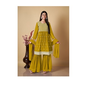 งานปักที่มีคุณภาพสูงและมีลำดับ Sharara Kurti กับ Dupatta สำหรับผู้หญิง - Product Image 1