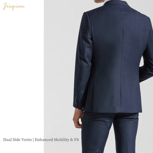 Abito da Uomo su Misura in Misto Lana Blu Navy |   Abito da sposo slim fit a due pezzi per lo sposo |   Abbigliamento Professionale su Misura per il Business - Product Image 3
