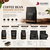 Sacs d'emballage personnalisés pour grains de café de qualité alimentaire, haute fraîcheur, impression gravure/numérique premium, formats 340g/1kg, kraft/feuille d'aluminium