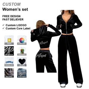 2026 कस्टम गैंडा लोगो जैकेट शर्ट लेगिंग और फ्लैयर पैंट जिप जैकेट ट्रैकसूट महिला दो पीस आउटफिट - Product Image 1