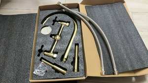 Неокрашенный латунный кухонный смеситель для раковины 8 дюймов центральный мостовой кран с 2 ручками классический исторический мост кухонный кран - Product Image 6