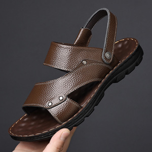 Sandales pour hommes, été, cuir souple, semelle en caoutchouc antidérapante, chaussures décontractées pour l'extérieur, chaussures de papa, semelle intermédiaire en EVA, talon de 1 à 3 cm - Product Image 1