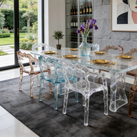 Ensemble de table à manger de banquet de mariage en résine transparente, chaise de salle à manger, mobilier d'hôtel moderne de luxe avec plateau en verre transparent