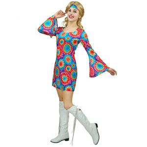 Costume <span class=keywords><strong>Hippie</strong></span> 60s 70s pour femmes, robe fantaisie adulte fleur colorée <span class=keywords><strong>hippie</strong></span> fête costumes <span class=keywords><strong>de</strong></span> performance - Product Image 3