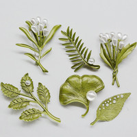 Broche créative en perles de feuilles 3D-Épinglette florale à la mode pour femmes, épingle à col, accessoire vestimentaire haut de gamme