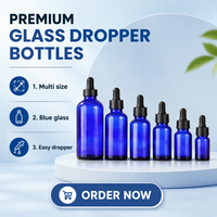 Flacons compte-gouttes d'huile essentielle OEM 30 ml en verre bleu avec bouchon à vis, protection UV, emballage cosmétique avec bouchons inviolables