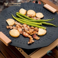 YACHUANGXIN VIETNAM YCX-09185 Plaque de cuisson BBQ extérieure en acier inoxydable avec poignées en bois pour cuisson au charbon de bois, largeur 40 cm