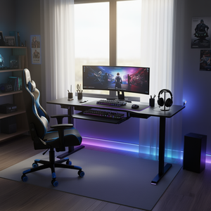 Electric Adjustable Height L Shaped <b>Corner</b> Desk With Keyboard Tray For Gaming - Product Image 2