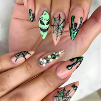 Lot de 24 faux ongles en acrylique, forme amande, style français, couvrance totale, pour nail art de fêtes, Halloween, Noël, vente en gros