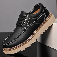 Chaussures décontractées pour hommes en cuir véritable à lacets, bout rond, semelle épaisse, style marche quotidienne, chaussures Oxford antidérapantes rehaussantes