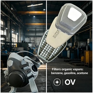 Mascarilla de Media Cara Antipolvo y Antigás, Respirador de Silicona Reutilizable <span class=keywords><strong>con</strong></span> Filtros Dobles, para Vapores Orgánicos, Productos Químicos, Uso Industrial - Product Image 5