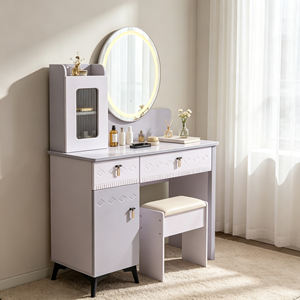 Modern Makeup Vanity <b>With</b> Lighted <b>Mirror</b> Storage <b>Drawers</b> Bedroom <b>Dressing</b> <b>Table</b> <b>With</b> Stool - Product Image 6
