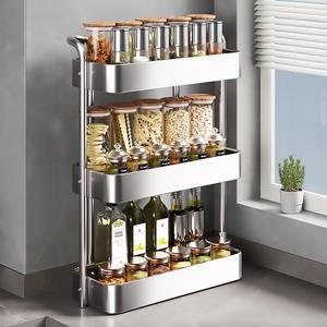 Étagère à épices en acier inoxydable à 3 niveaux, à suspendre au mur, avec couvercles en bois, pour le rangement des condiments de cuisine, huile, vinaigre, sel, sauce soja - Product Image 2