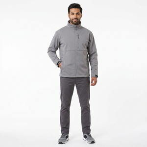 Hot Selling Finer Threads <b>Canvas</b> Softshell Waterproof Hooded <b>Jacket</b> with Stand Collar and Front Logo Customization <b>for</b> <b>Men</b> - Product Image 1