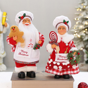 Figuras de Santa Claus y Mamá Claus como chefs, decoraciones navideñas, juego de adornos para interiores, decoración de mesa navideña de felpa roja y blanca - Product Image 5