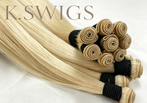Extensions de cheveux humains Remy à trame nouée à la main, lisses, vierges, cuticules alignées, couleur Balayage avec mèches, 100% cheveux naturels - Product Image 5