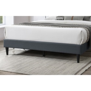 Modern Modern Vintage Look <b>Queen</b> <b>Size</b> <b>Bed</b> Charcoal Burlap Fabric Nailhead Trim Accents Headboard Bedframe - Product Image 2