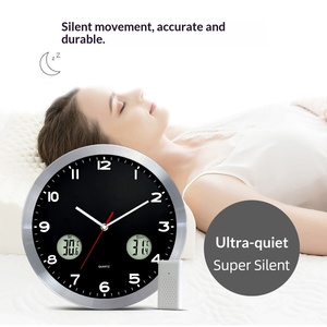 <span class=keywords><strong>Reloj</strong></span> <span class=keywords><strong>de</strong></span> <span class=keywords><strong>Pared</strong></span> Analógico <span class=keywords><strong>de</strong></span> Metal con Control por Radio, con Pantalla <span class=keywords><strong>de</strong></span> Temperatura y Humedad, Diseño Moderno y Minimalista, Funciona con Batería - Product Image 1