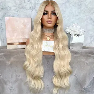 Ombre Ash Platinum Blonde Color 30 Inch Body Wave Cabelo Humano Peruca Luxo Europeu Cabelo Transparente 13*4 Lace Front Perucas