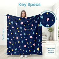 Manta de Franela Suave y Acogedora con Diseño de Estrellas Azul Marino Moderno, Personalizada al por Mayor, 130x150cm, con Rayas de Dibujos Animados, Alegre, para las Cuatro Estaciones, Envasada al Vacío