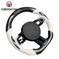 Volant sport en fibre de carbone véritable pour Mustang GT avec cuir rouge et éclairage LED
