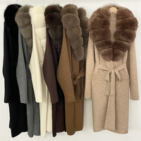 OFTBUY Strickjacke mit Naturpelzkragen, Neue Herbst-Winter-Kollektion, Damen Lange Weiche Fuchspelz-Strickjacke, Damenmantel