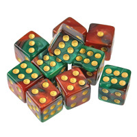 Lot de dés miniatures D6 de 12 mm en acrylique bicolore marbré à six faces avec points dorés pour jeux de société TTRPG