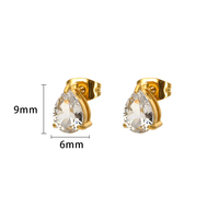 Boucles d'oreilles clous en acier inoxydable avec zircon goutte d'eau signe du zodiaque et pierre de naissance, serties à griffes, pour femme, couleur or et argent, cadeau bijoux