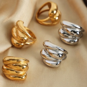 Women's <b>Gold</b> Silver Stainless Steel Gemstone Zircon Geometric Channel <b>Set</b> Chunky <b>Rings</b> Wholesale Waterproof Hip Hop Fashion - Product Image 3