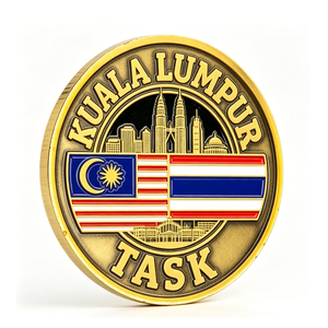Pièce Souvenir de Kuala Lumpur, Plaqué Or, Émail Dur, Laiton, Jeton Circulaire, Design Patriotique, Drapeaux de Malaisie et de Thaïlande - Product Image 3