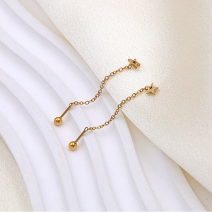 Star Stud Earrings Gold Chain Geometric Design Korean Style Fashion Jewelry - Product Image 1