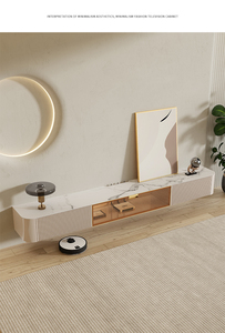 طقم أثاث فاخر وعصري لغرفة المعيشة مكون من حوامل تلفزيون عائمة وخزانة تلفزيون وطاولة قهوة ووحدة حائط للتلفزيون مع زجاج - Product Image 6